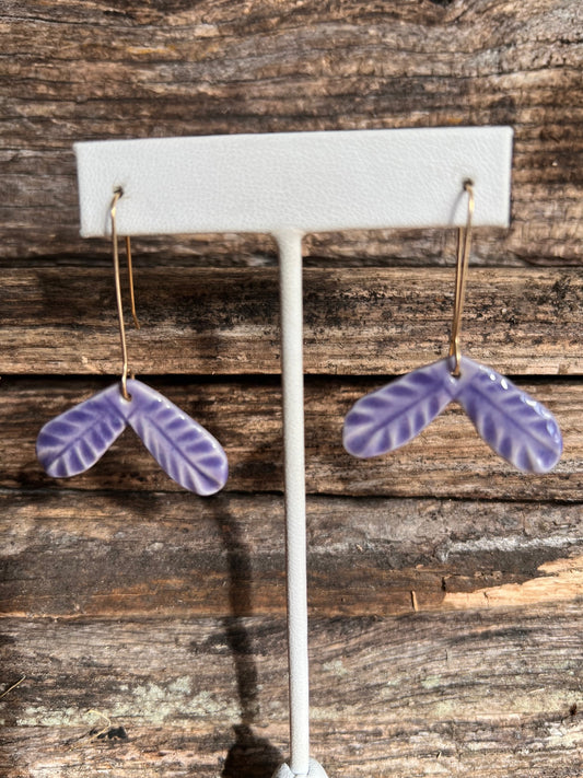 Fish Tail Glossy Purple Embossed Dangle Earrings