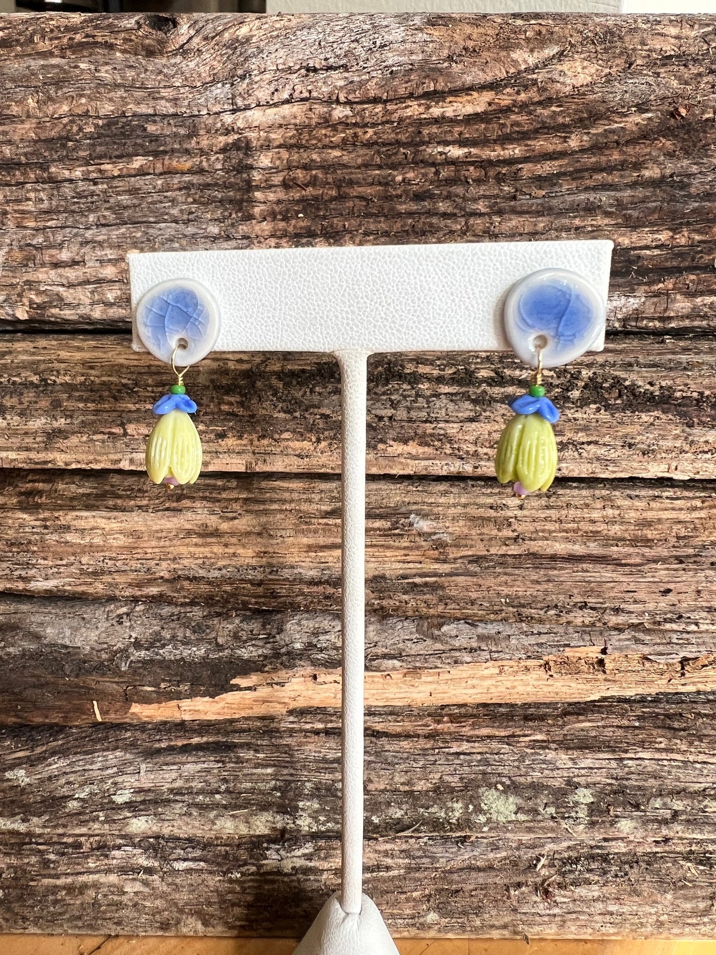 Posey Beaded Stud Earrings Lemon & Periwinkle