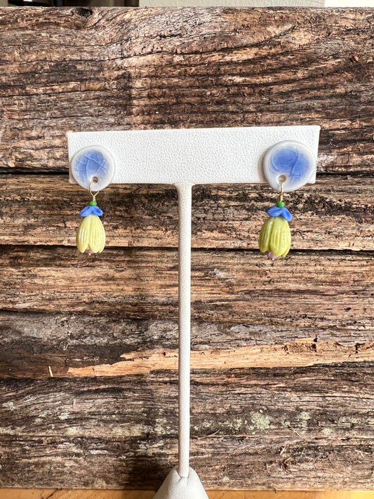 Posey Beaded Stud Earrings Lemon & Periwinkle
