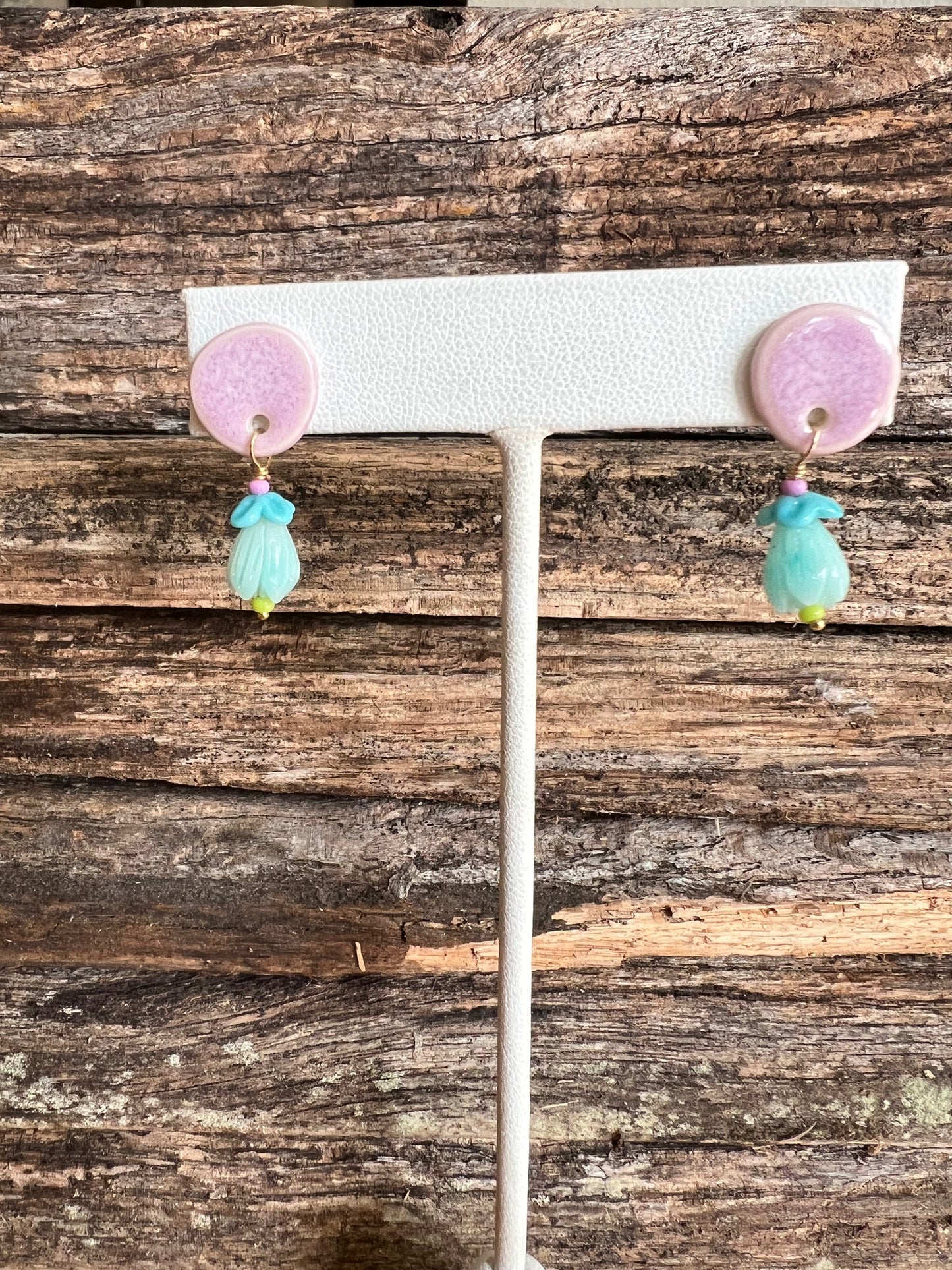 Posey Beaded Stud Earrings Orchid Pink & Aqua