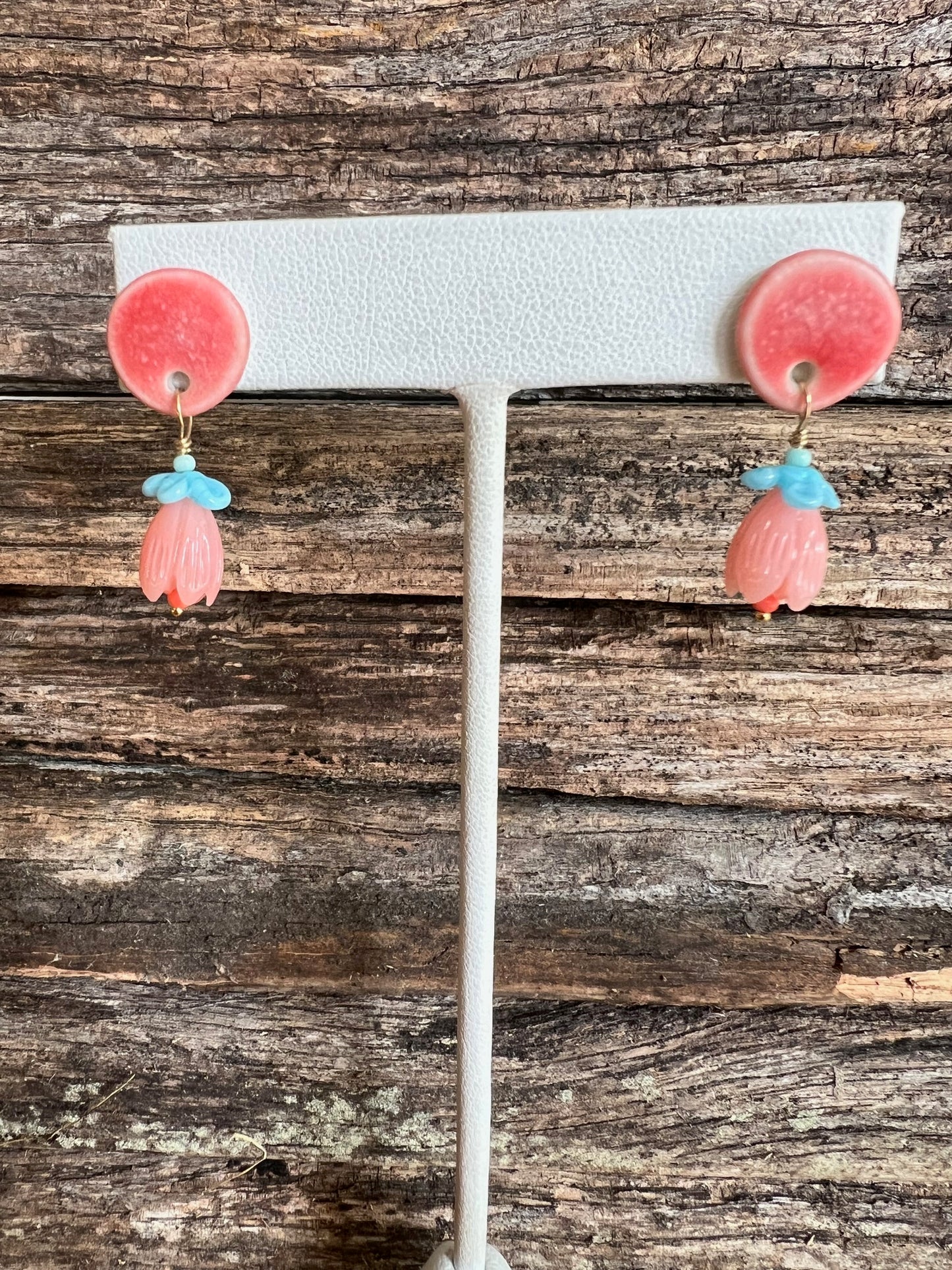 Posey Beaded Stud Earrings Salmon & Periwinkle
