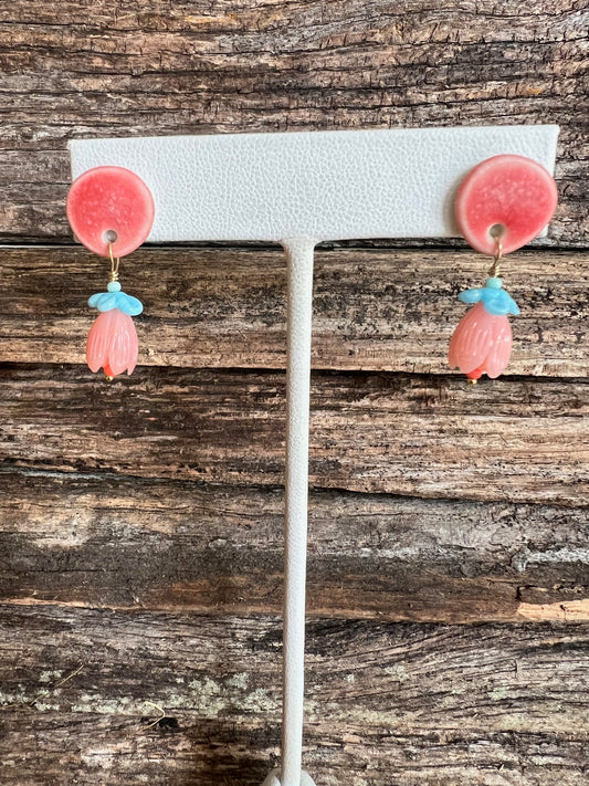 Posey Beaded Stud Earrings Salmon & Periwinkle