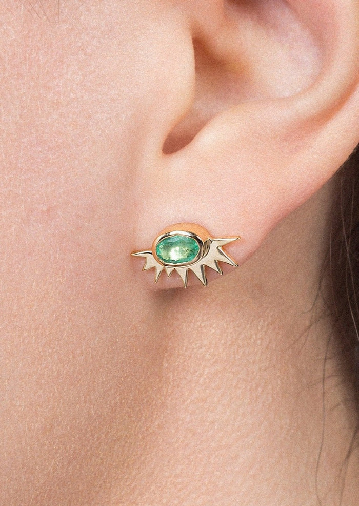 Tiny Sunburst Earrings in Emerald 14K