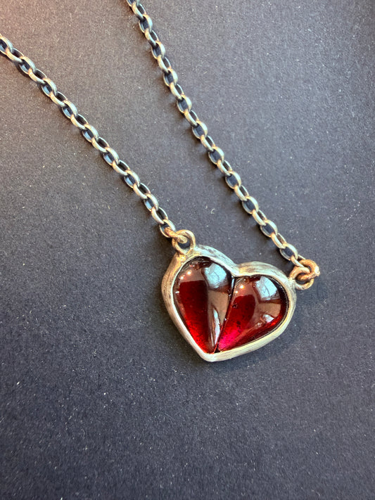 Garnet 2 Part Heart Necklace