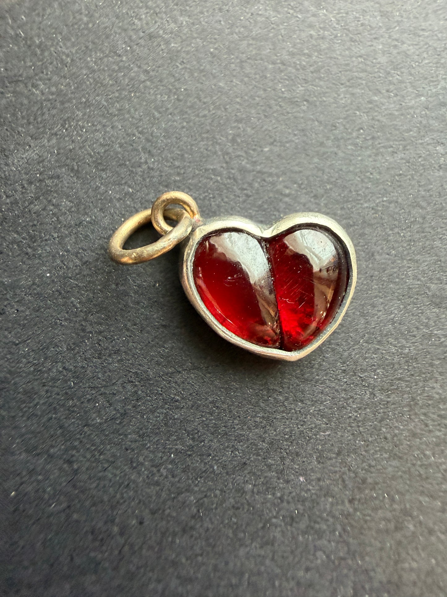 Garnet 2 Part Heart Charm