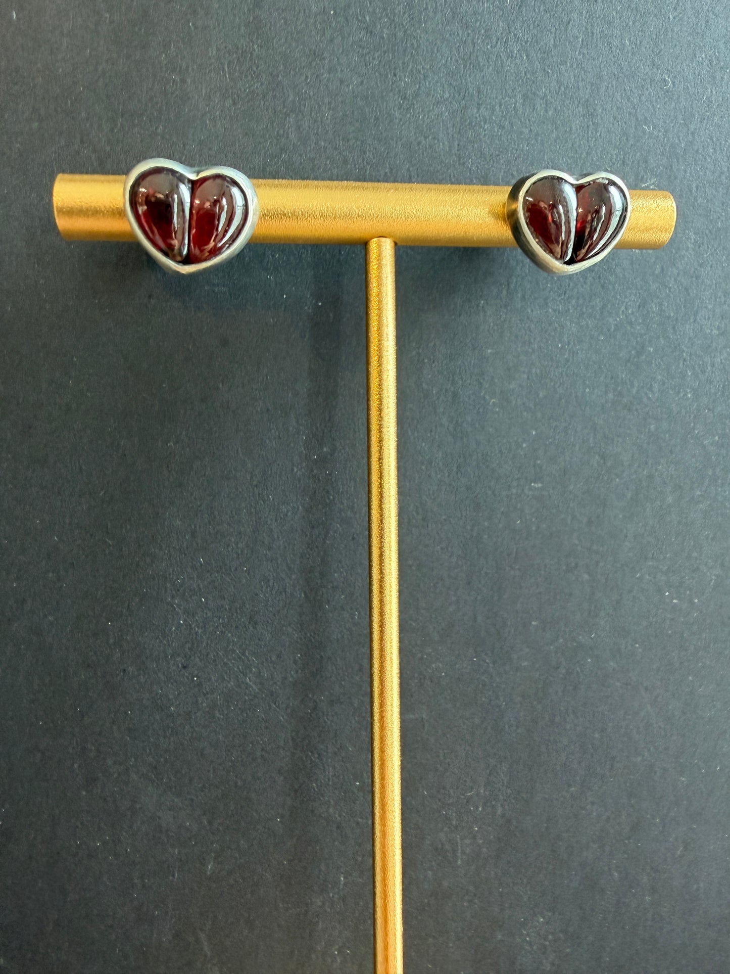 Garnet 2 Part Heart Stud Earrings