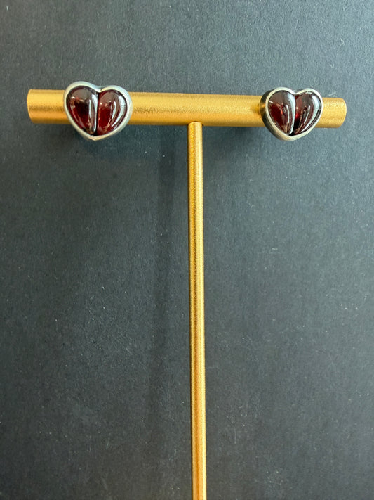 Garnet 2 Part Heart Stud Earrings