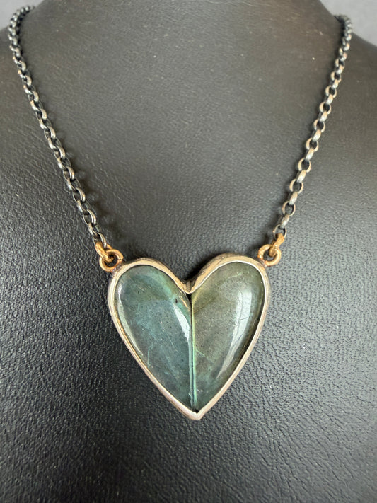 Labradorite 2 Part Heart Necklace