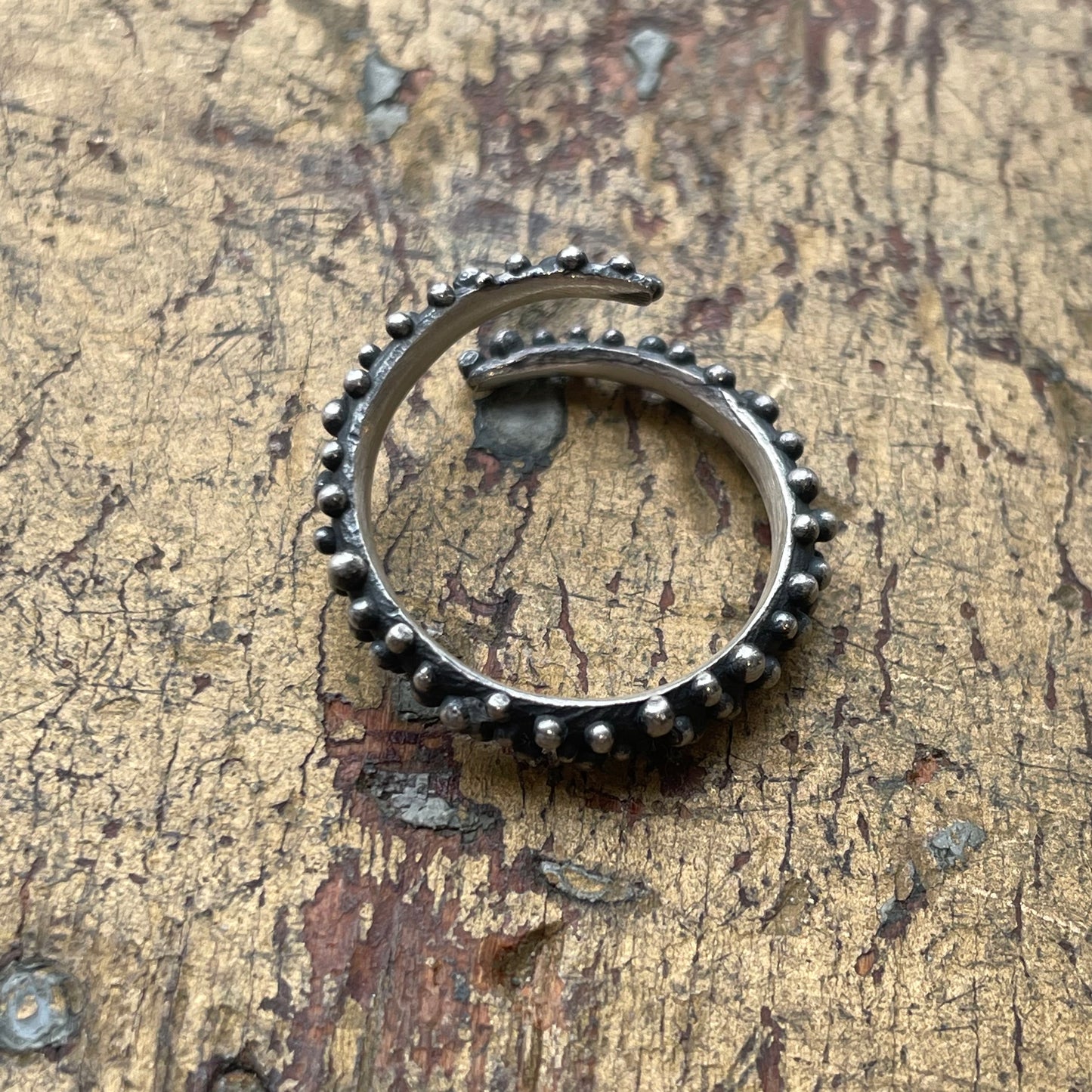 Bumpy Oxidized Silver Spiral Ring