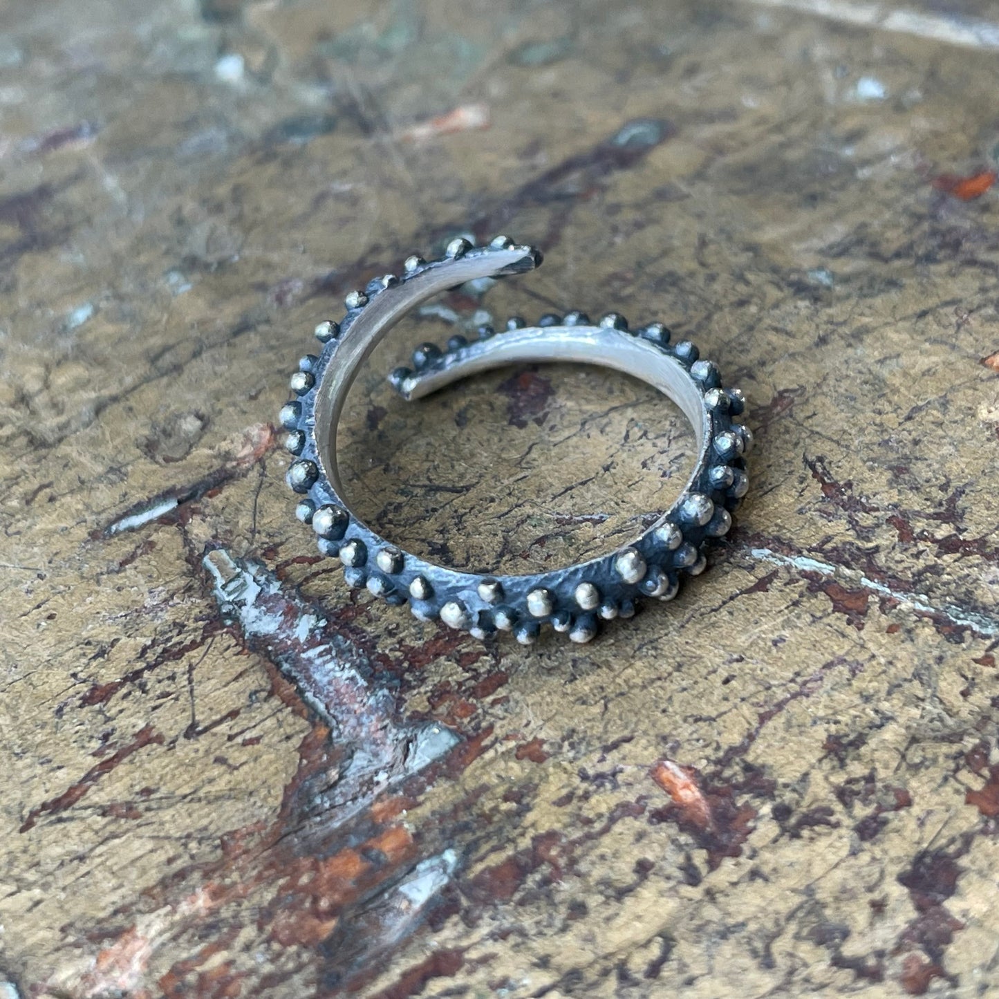 Bumpy Oxidized Silver Spiral Ring