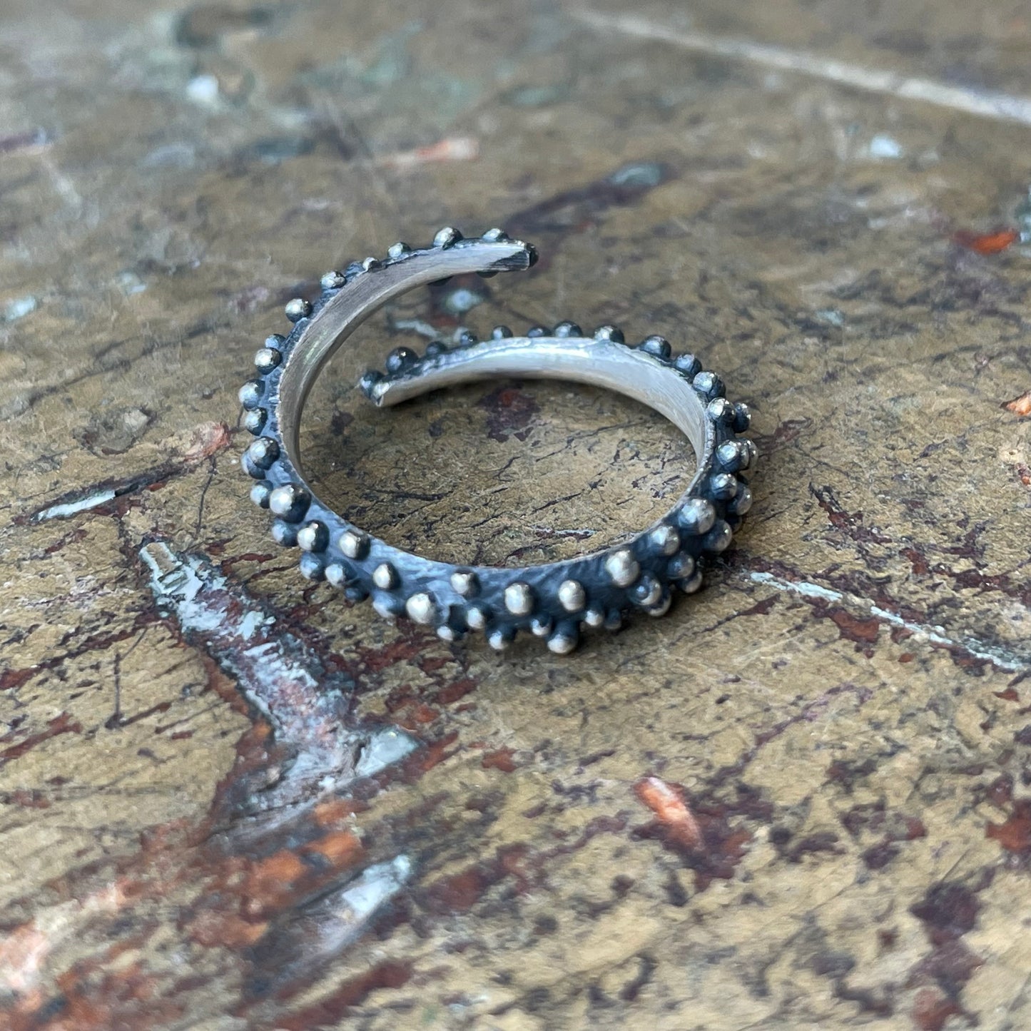 Bumpy Oxidized Silver Spiral Ring