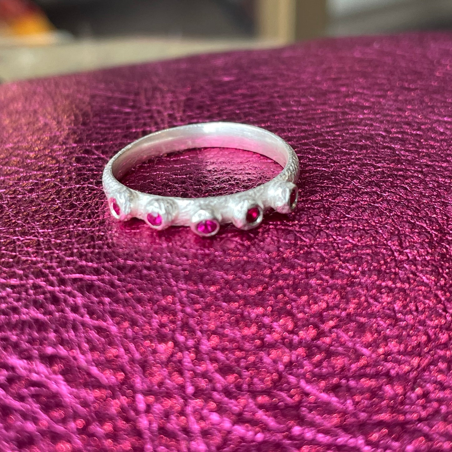 Bright Silver 5 Stone Barnacle Ring - Ruby