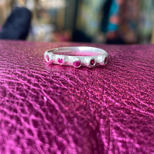 Bright Silver 5 Stone Barnacle Ring - Ruby