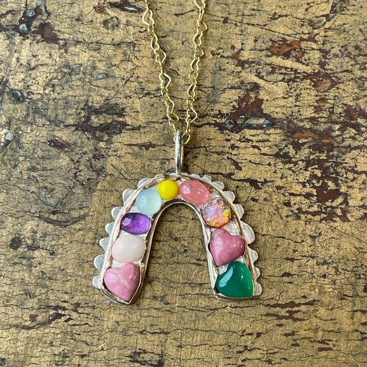 Abstract Rainbow pendant necklace
