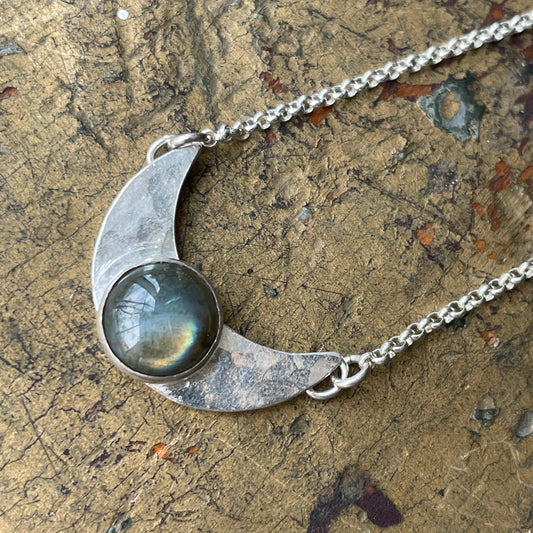 Sterling Crescent moon with Labradorite Necklace
