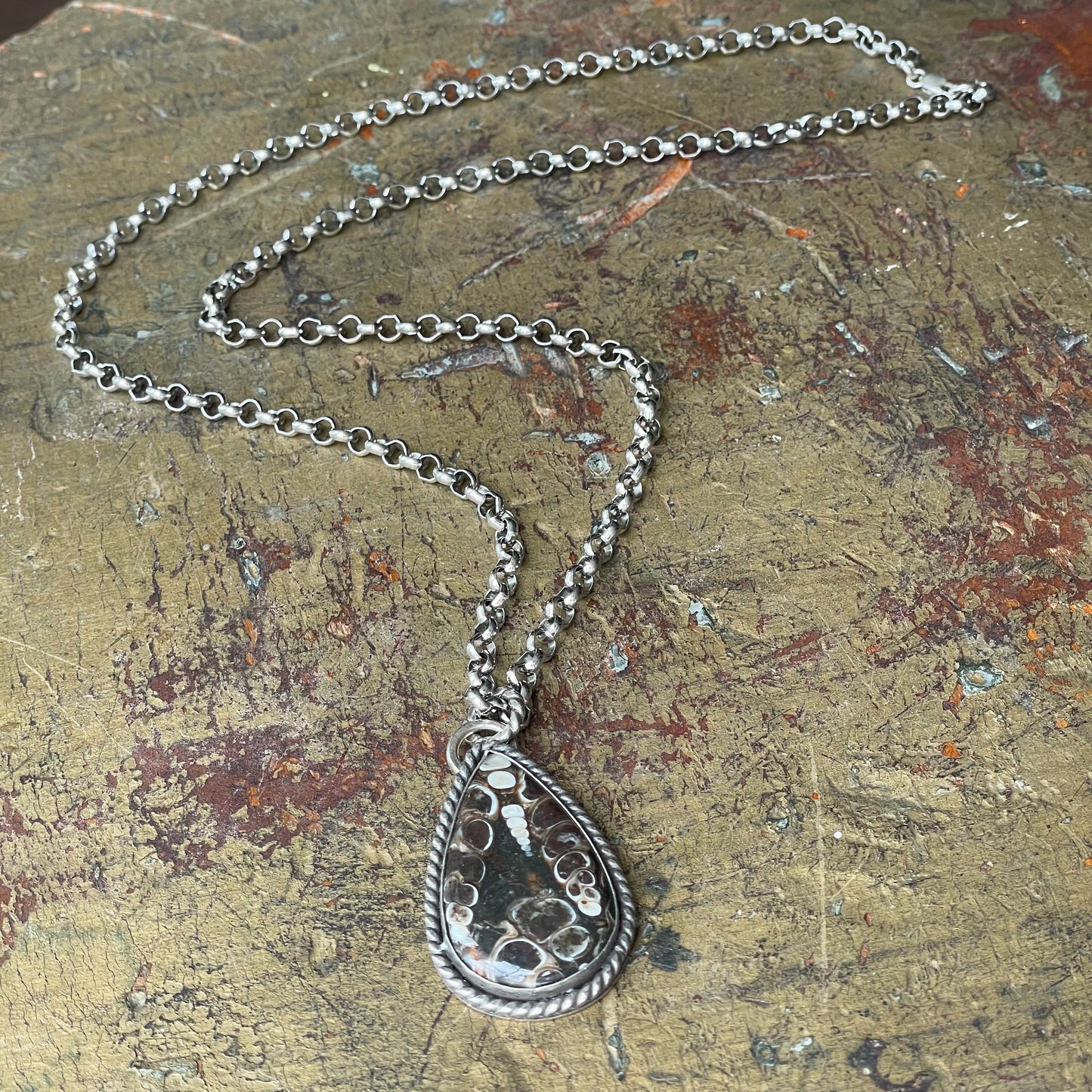 Teardrop Fossillized Shell Pendant