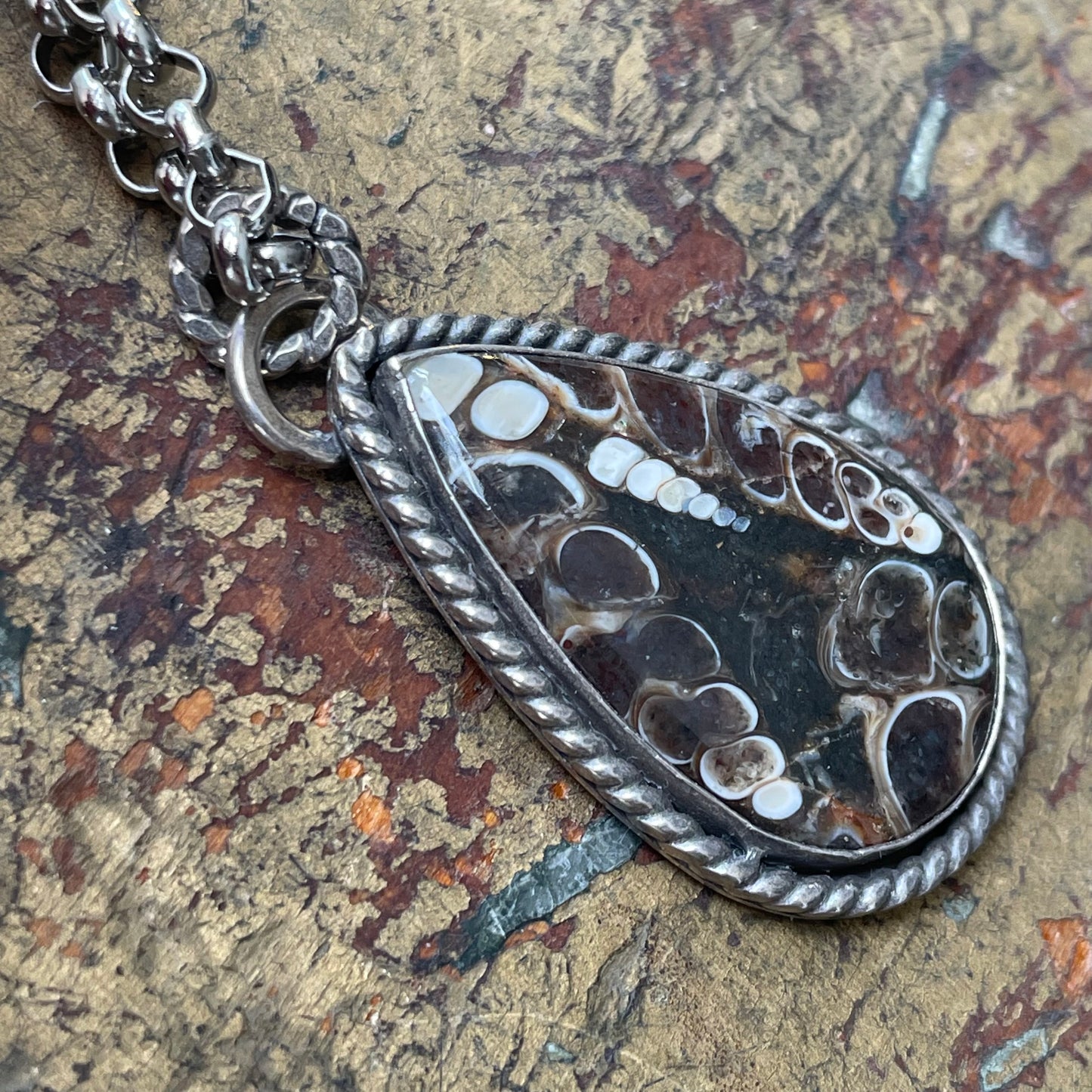 Teardrop Fossillized Shell Pendant