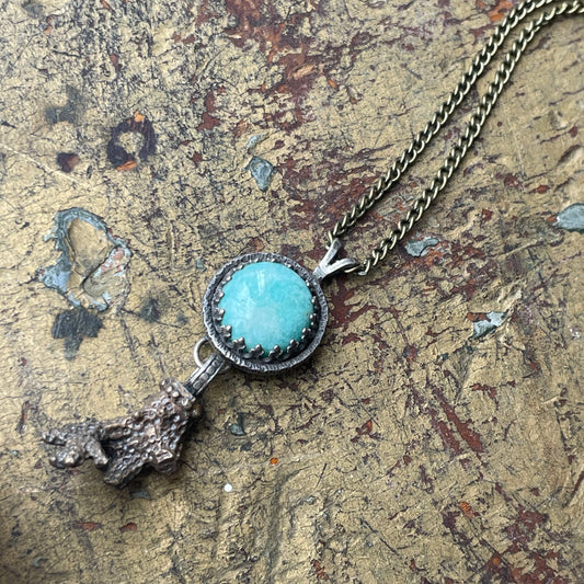 Amazonite and Bronze Coral Pendant Necklace