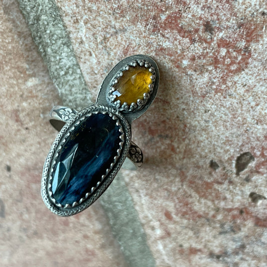 Pietersite and Citrine Statement Ring