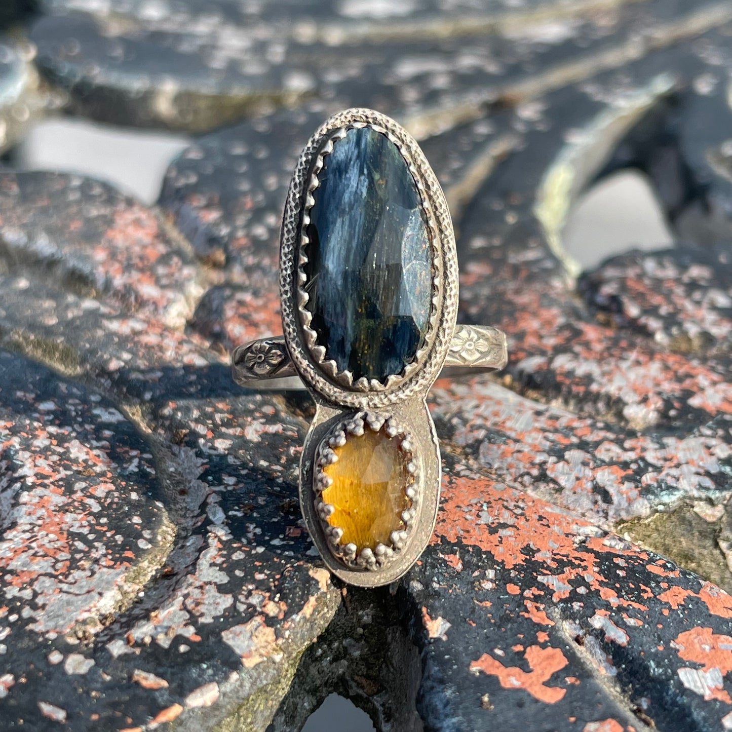 Pietersite and Citrine Statement Ring