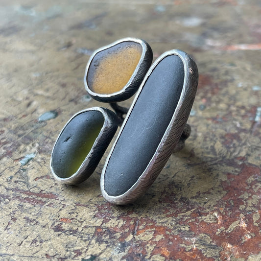 Seaglass and Beach Stone Statement Ring