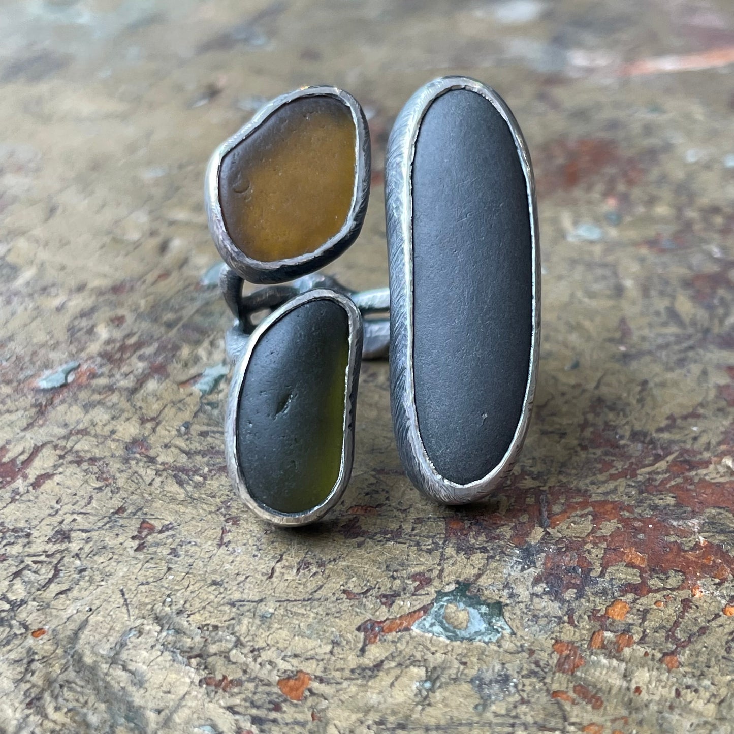Seaglass and Beach Stone Statement Ring