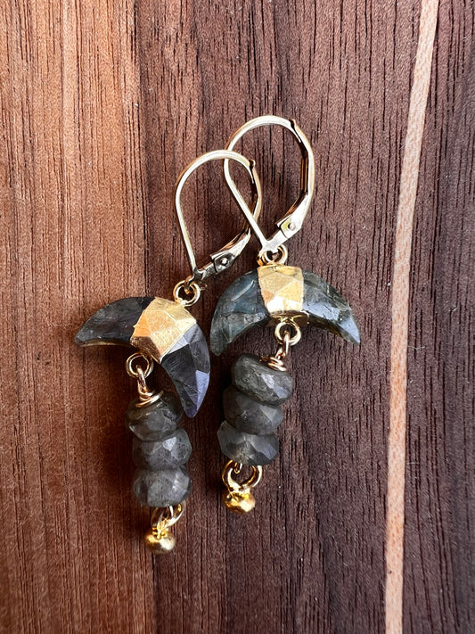 Labradorite Crescent Dangle Earrings