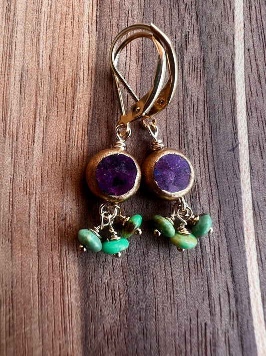 Purple Round Dangle Earrings