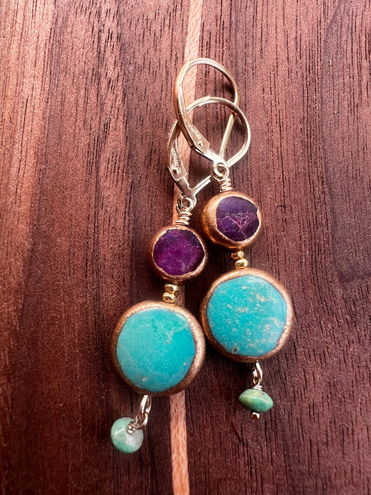 Turquoise Drop Copper Earrings