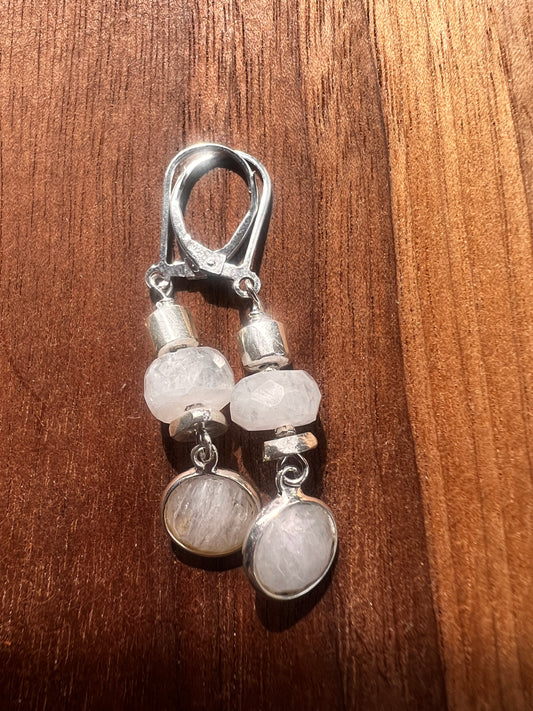 Moonstone Sterling Silver Cylinder Earrings