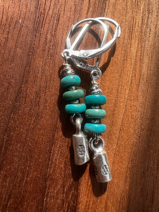 Turquoise Drops with Sterling Silver Stick Earrings