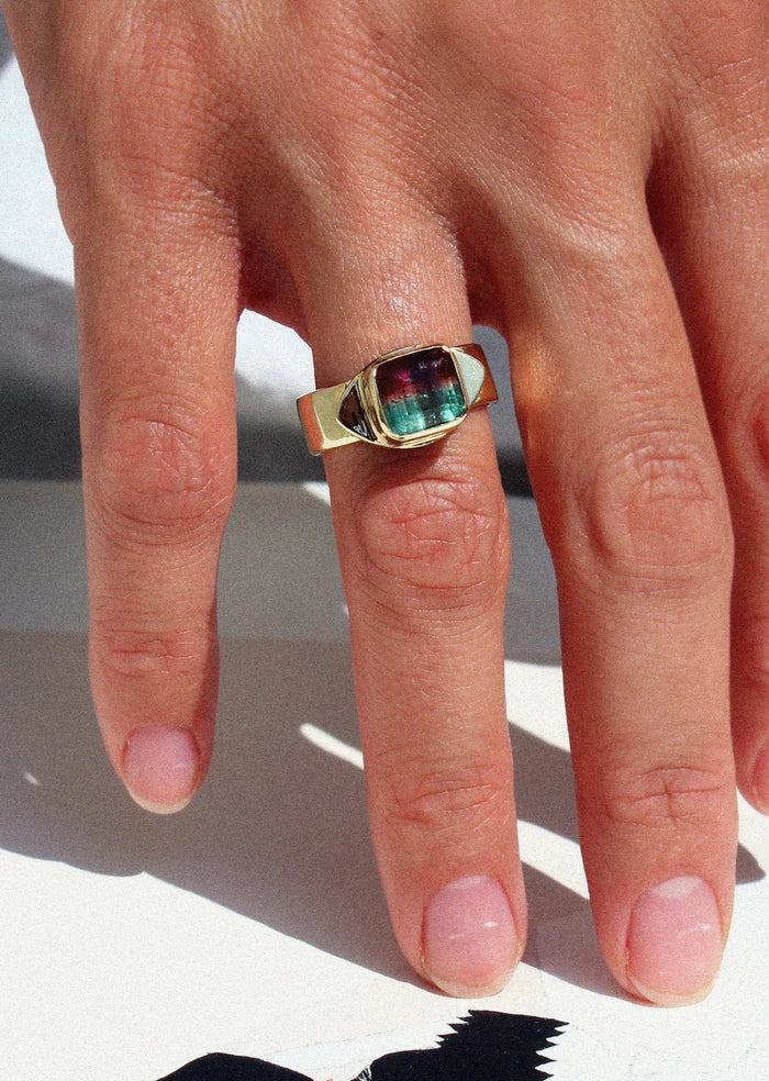 Eye Ring in Watermelon Tourmaline 14K