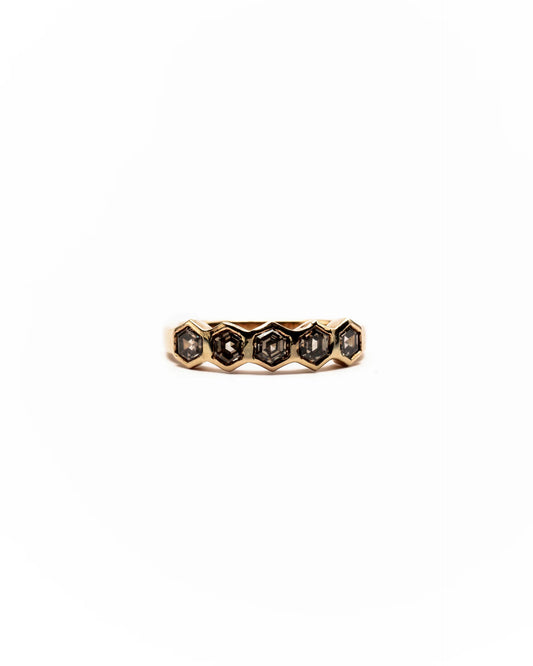 Champagne Diamond Honeycomb Band 14K