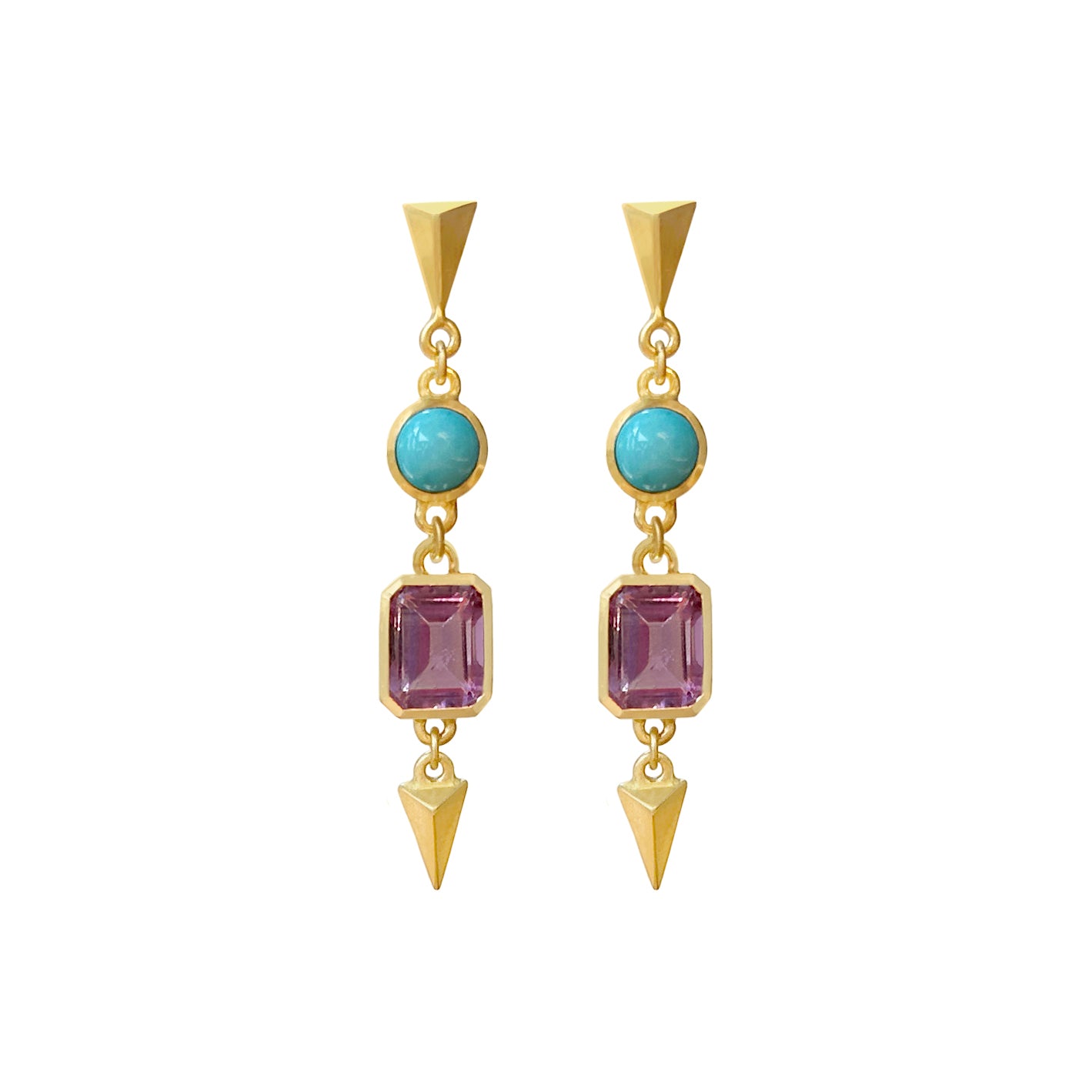 Double Pyramid Pendant Earrings 22k