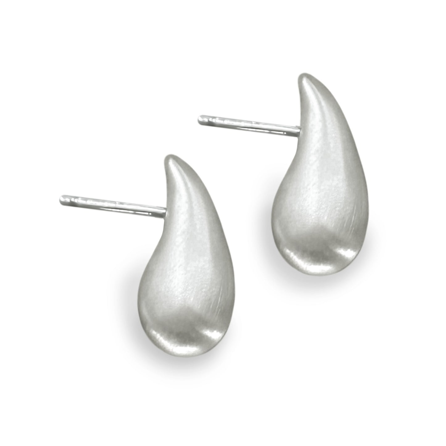 Silver Big Drop Stud Earrings- Satin Finish