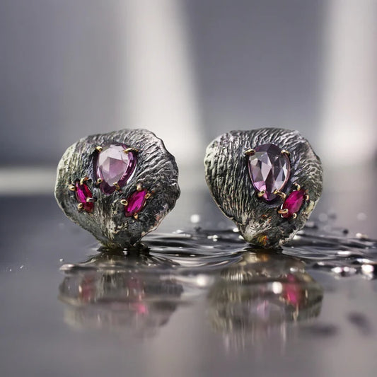 Sapphire and Ruby Petal Stud Earrings