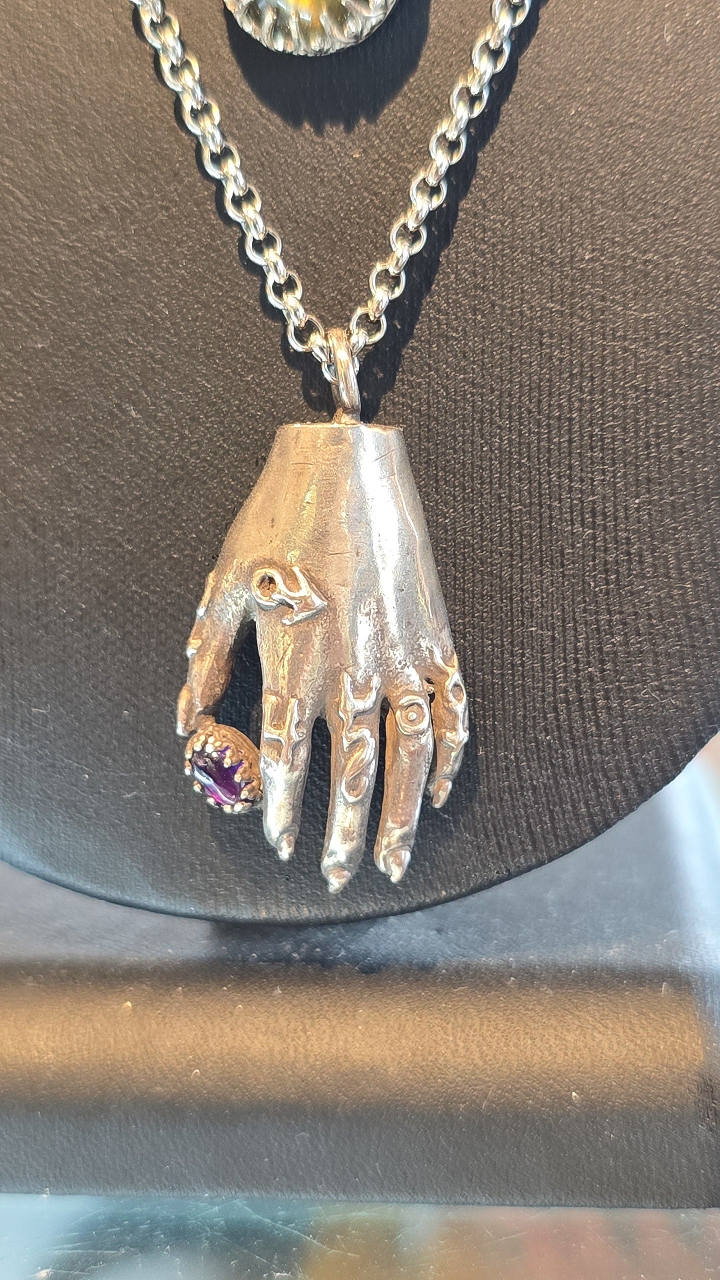 Sterling Alchemist Hand Necklace w/ Amethyst