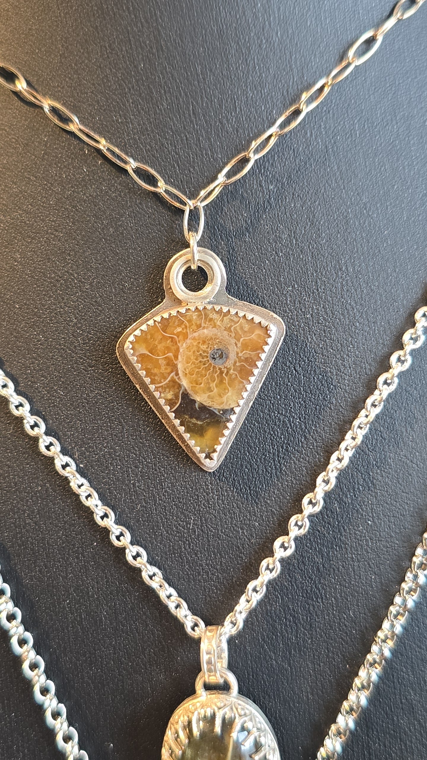 Sterling Fossilized Triangle Pendant