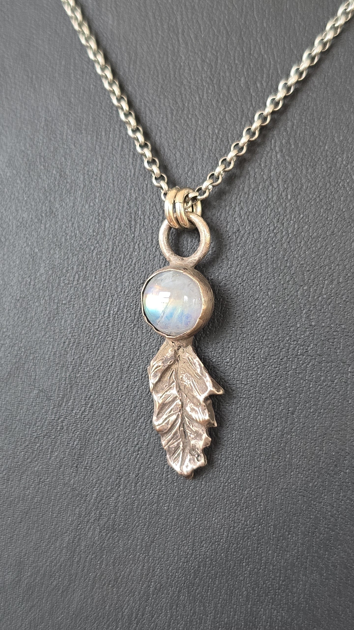 Sterling Rainbow Moonstone Leaf Pendant
