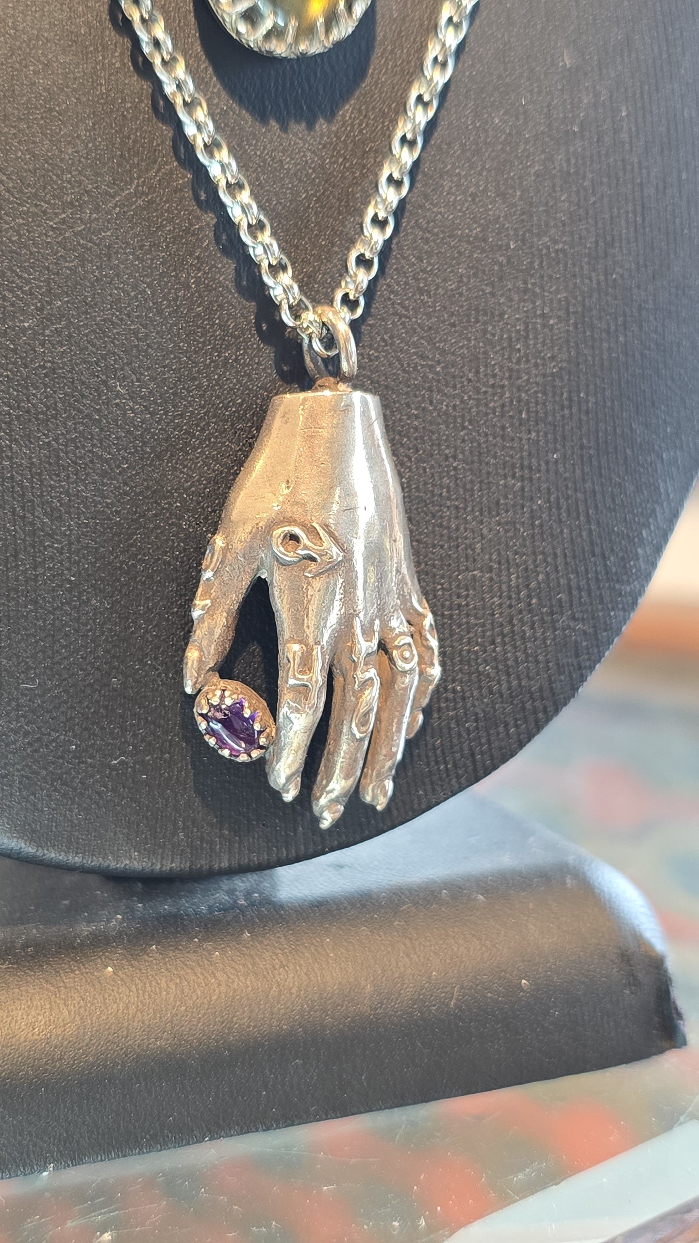 Sterling Alchemist Hand Necklace w/ Amethyst