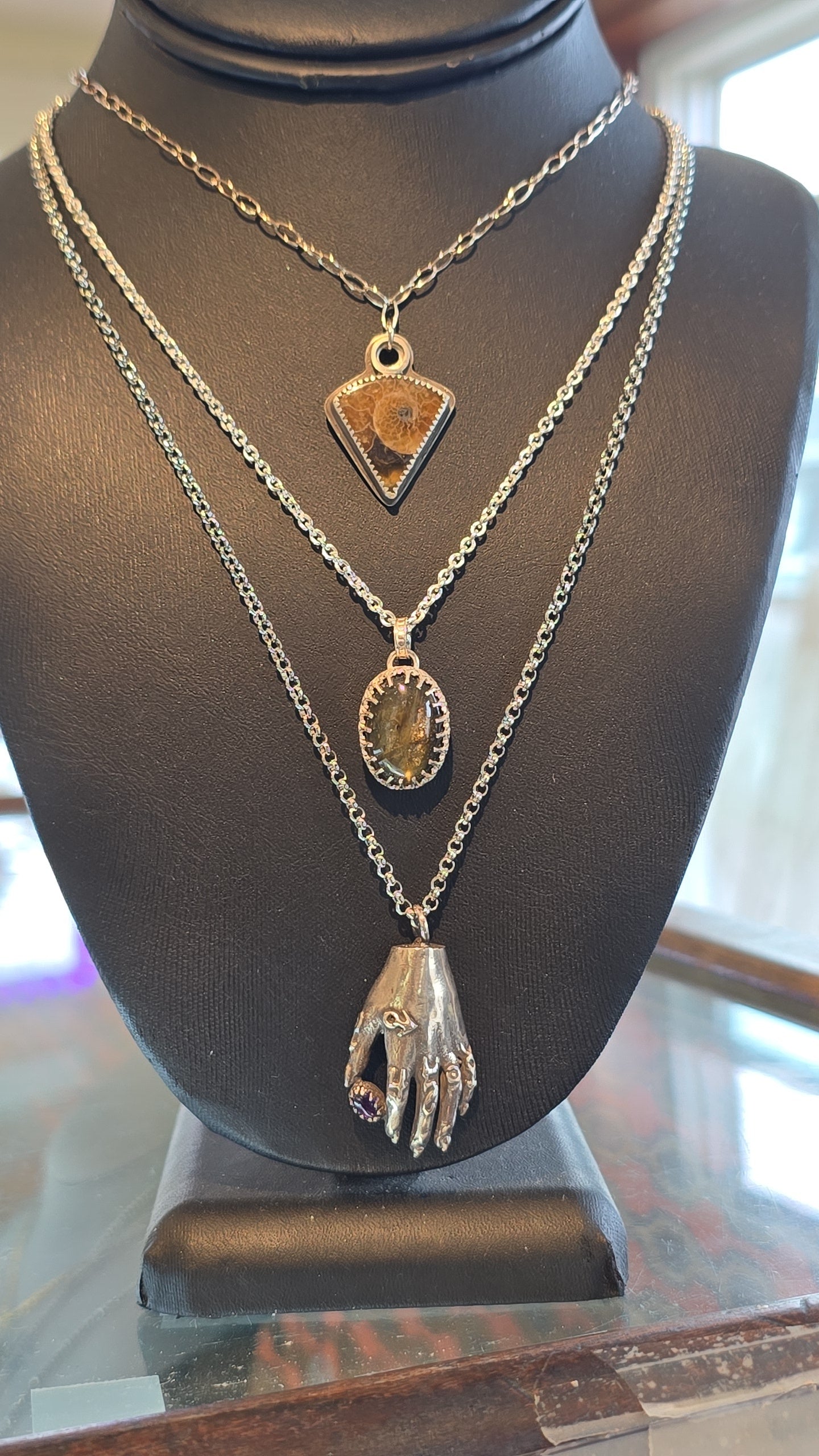 Sterling Alchemist Hand Necklace w/ Amethyst