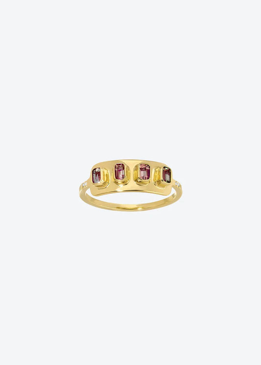 Pink Tourmaline Gold Sun Ring with Pave Diamonds 14K