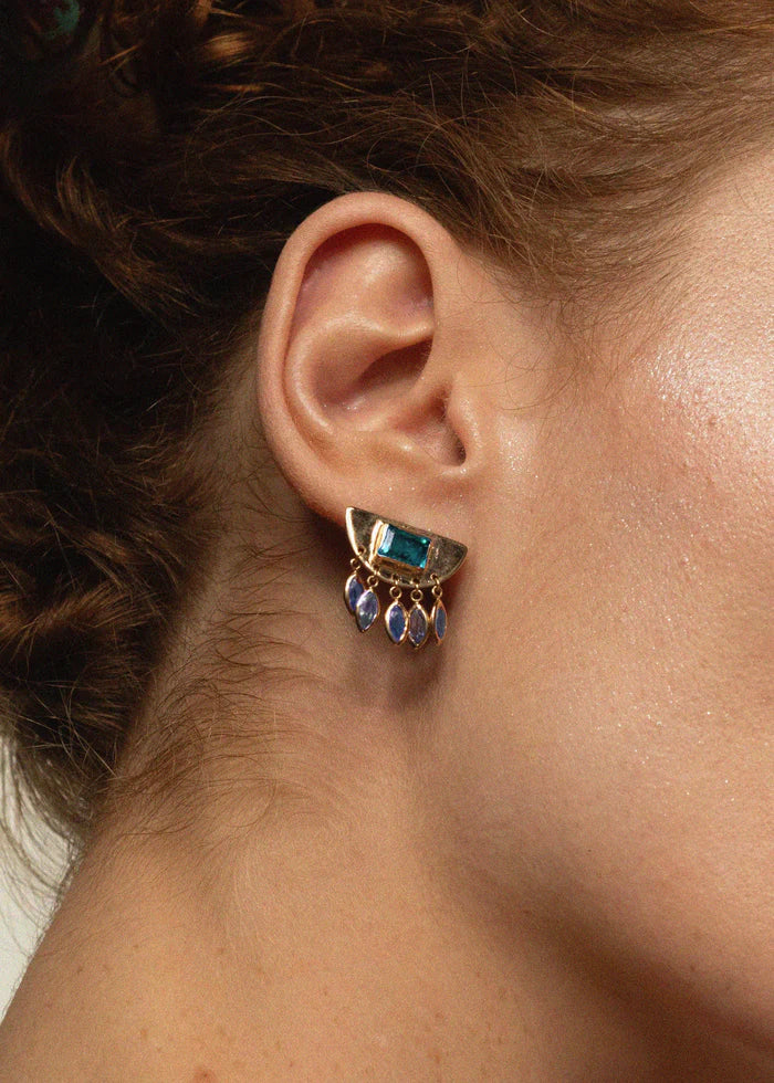 Blue Aztec Rain Earrings 14K