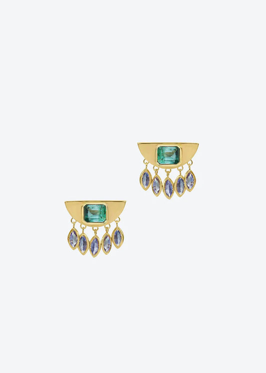Blue Aztec Rain Earrings 14K