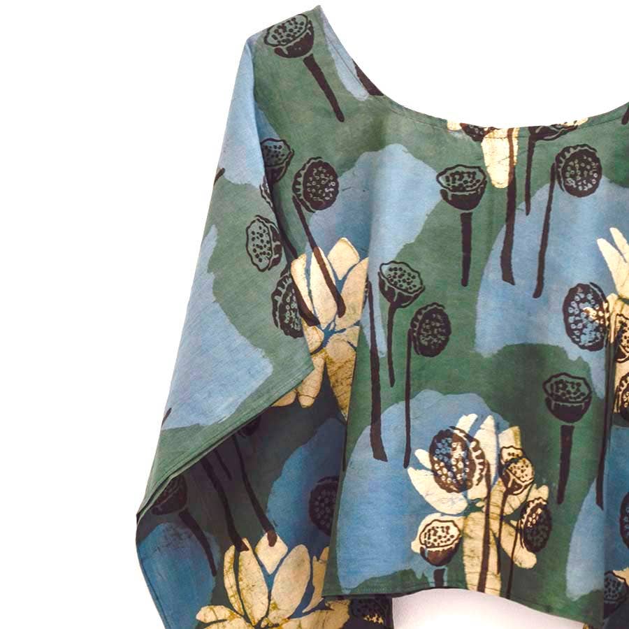 Women Crop Top | Blue Cotton Silk | Breezy - Lotus Garden