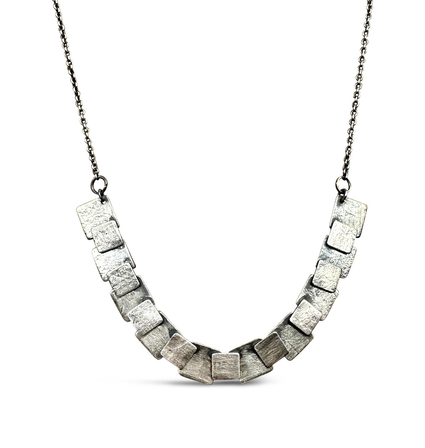 Petite Square Pivot Necklace- Mixed 18K Vermeil and Oxidized Sterling