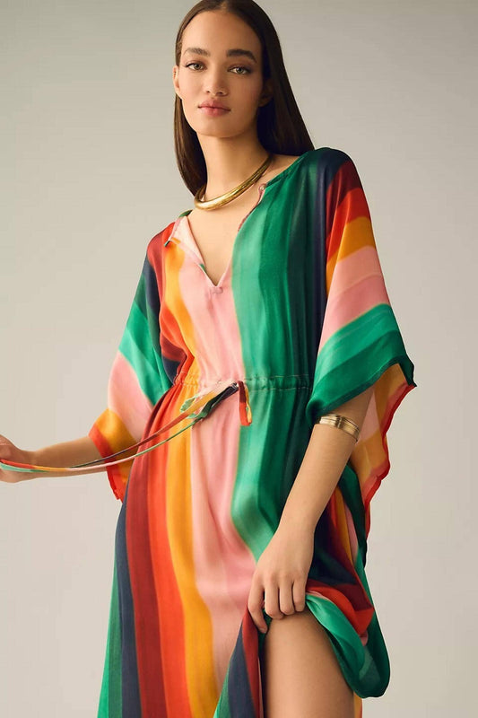 Multicolor Kaftan Striped Tie Waist: Multi-Colored