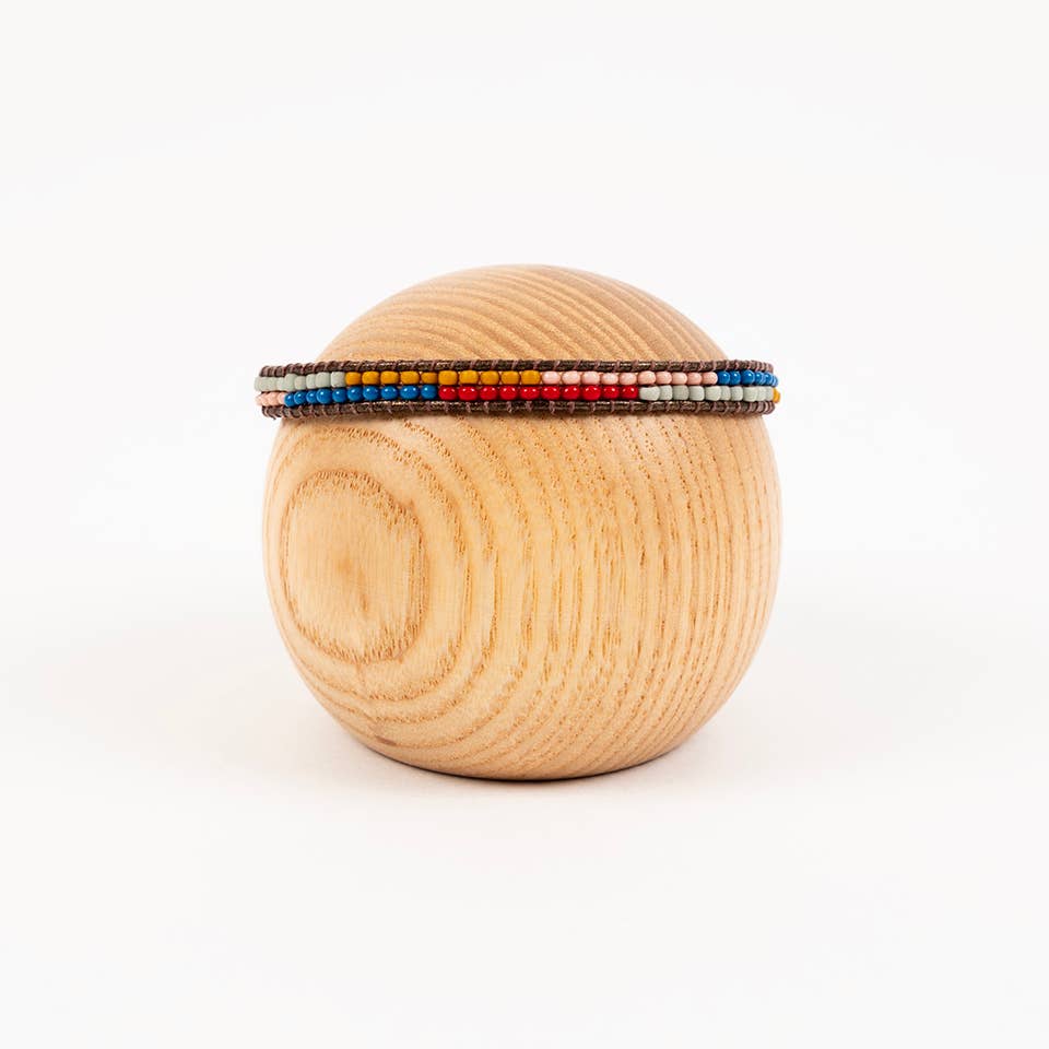 Layered Stripes Bead & Leather Bracelet: Deep Pop