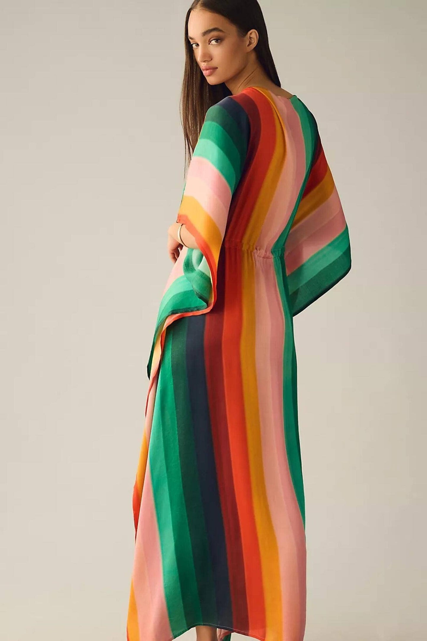 Multicolor Kaftan Striped Tie Waist: Multi-Colored