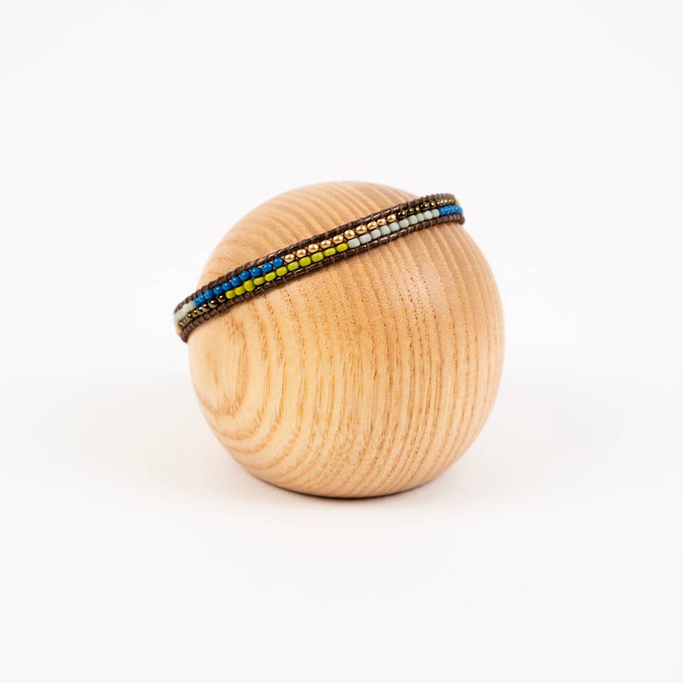 Layered Stripes Bead & Leather Bracelet: Deep Pop